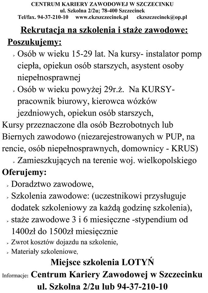 Szkolenia, kursy, staże – OFERTA